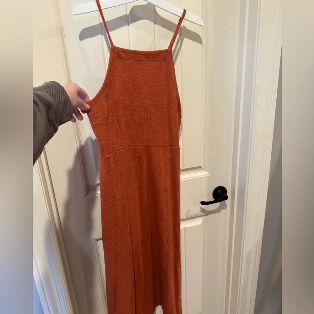 MADEWELL BURNT ORANGE CROSSHATCH TEXTURE KNEE-LENGTH APRON DRESS - Picture 5 of 9